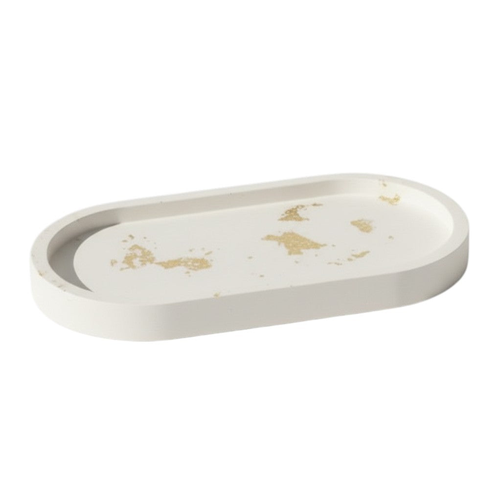 7" White And Gold Resin Handmade Oval Trinket Tray