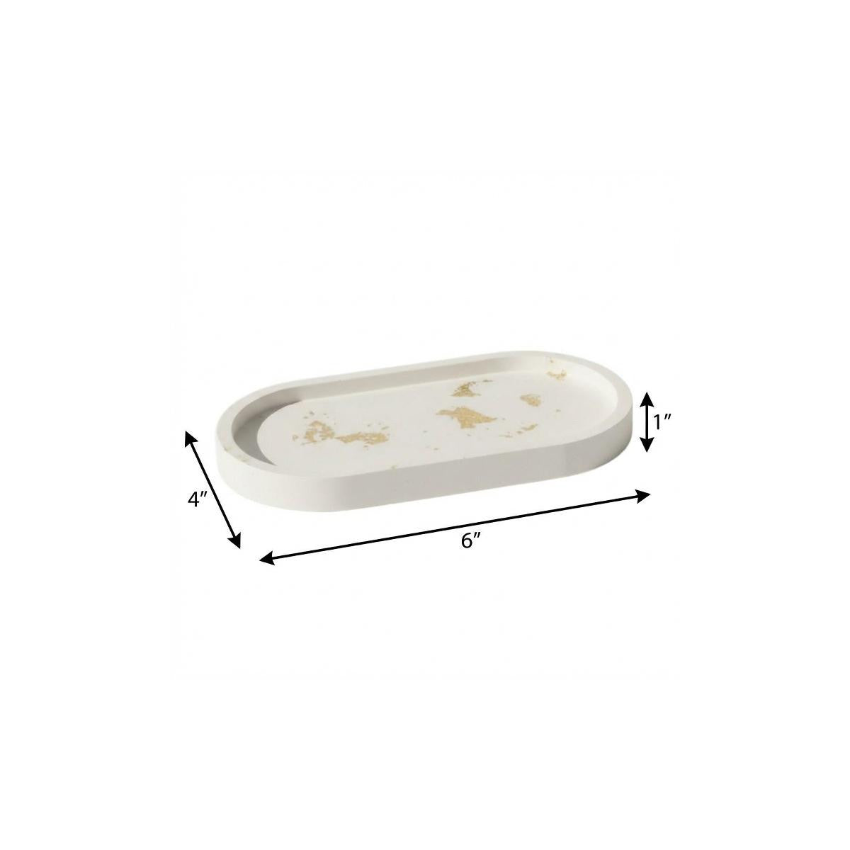 7" White And Gold Resin Handmade Oval Trinket Tray