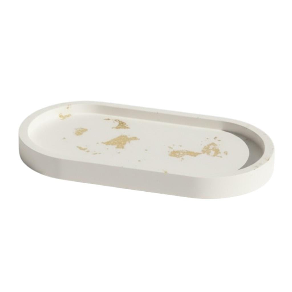 7" White And Gold Resin Handmade Oval Trinket Tray