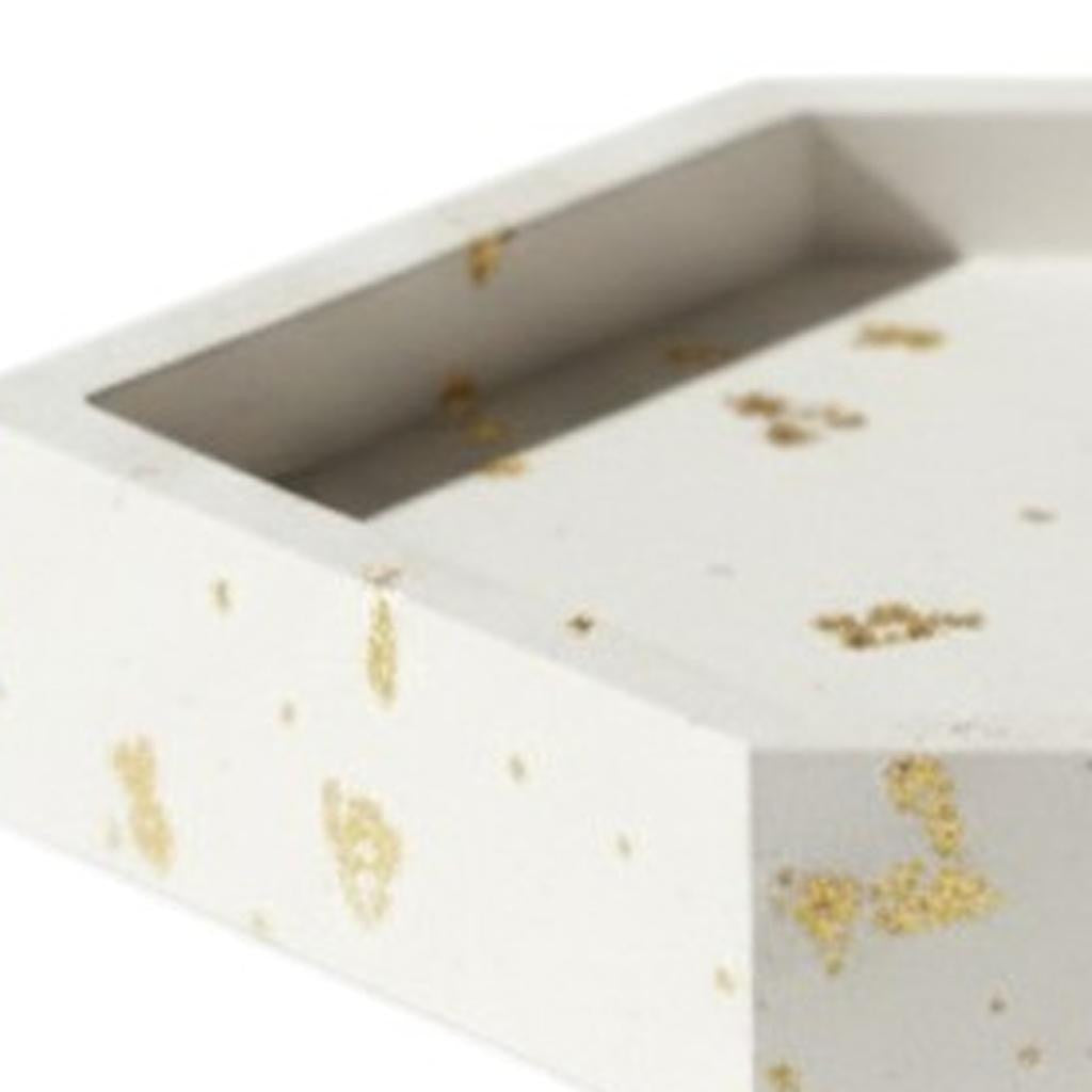 5" White And Gold Resin Handmade Hexagon Trinket Tray
