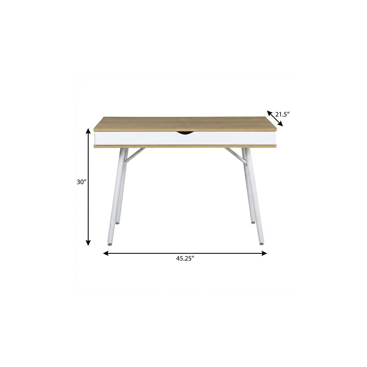 45" Oak and White Wood and Steel Computer Desk