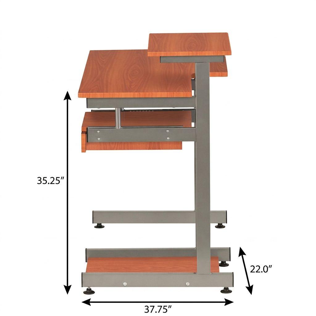 38" Oak and Silver Wood and Steel Sled Computer Desk