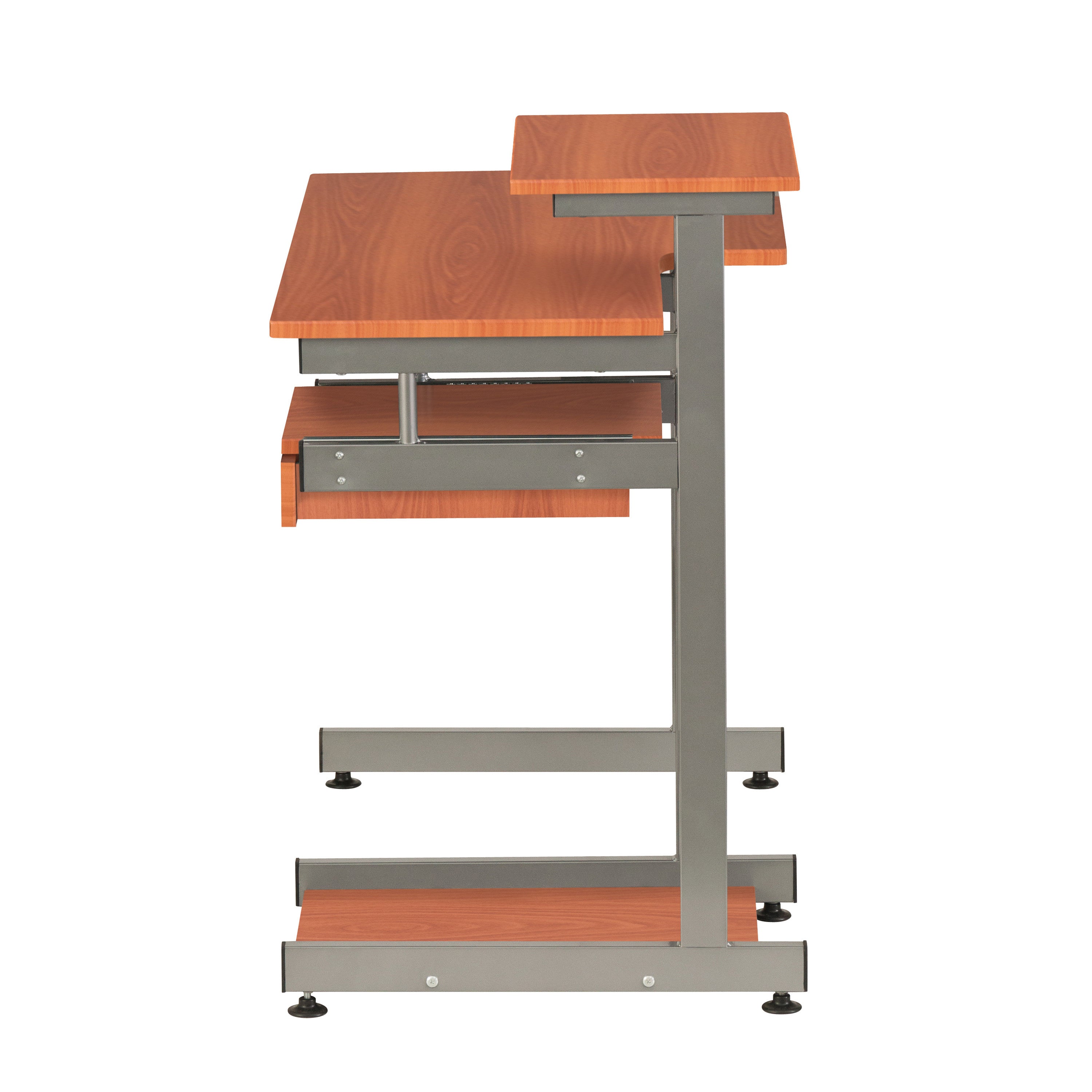 38" Oak and Silver Wood and Steel Sled Computer Desk