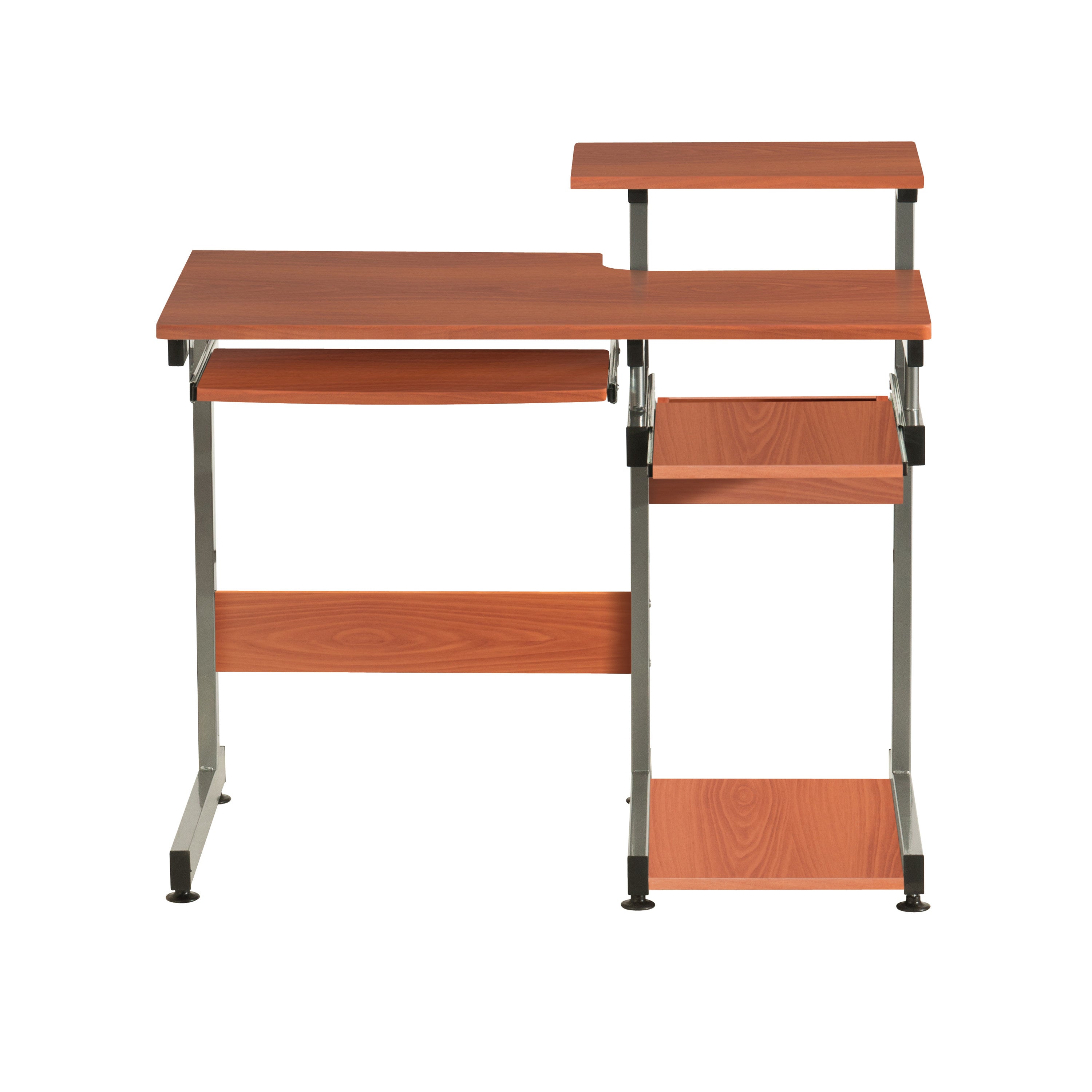 38" Oak and Silver Wood and Steel Sled Computer Desk