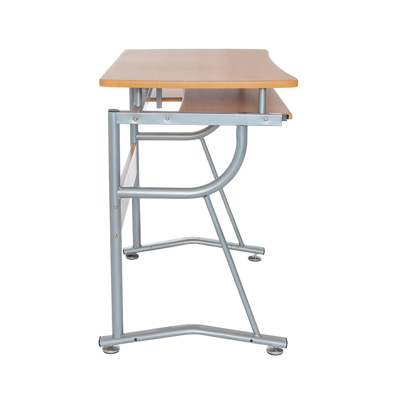 43" Oak and Silver Wood and Steel Computer Desk