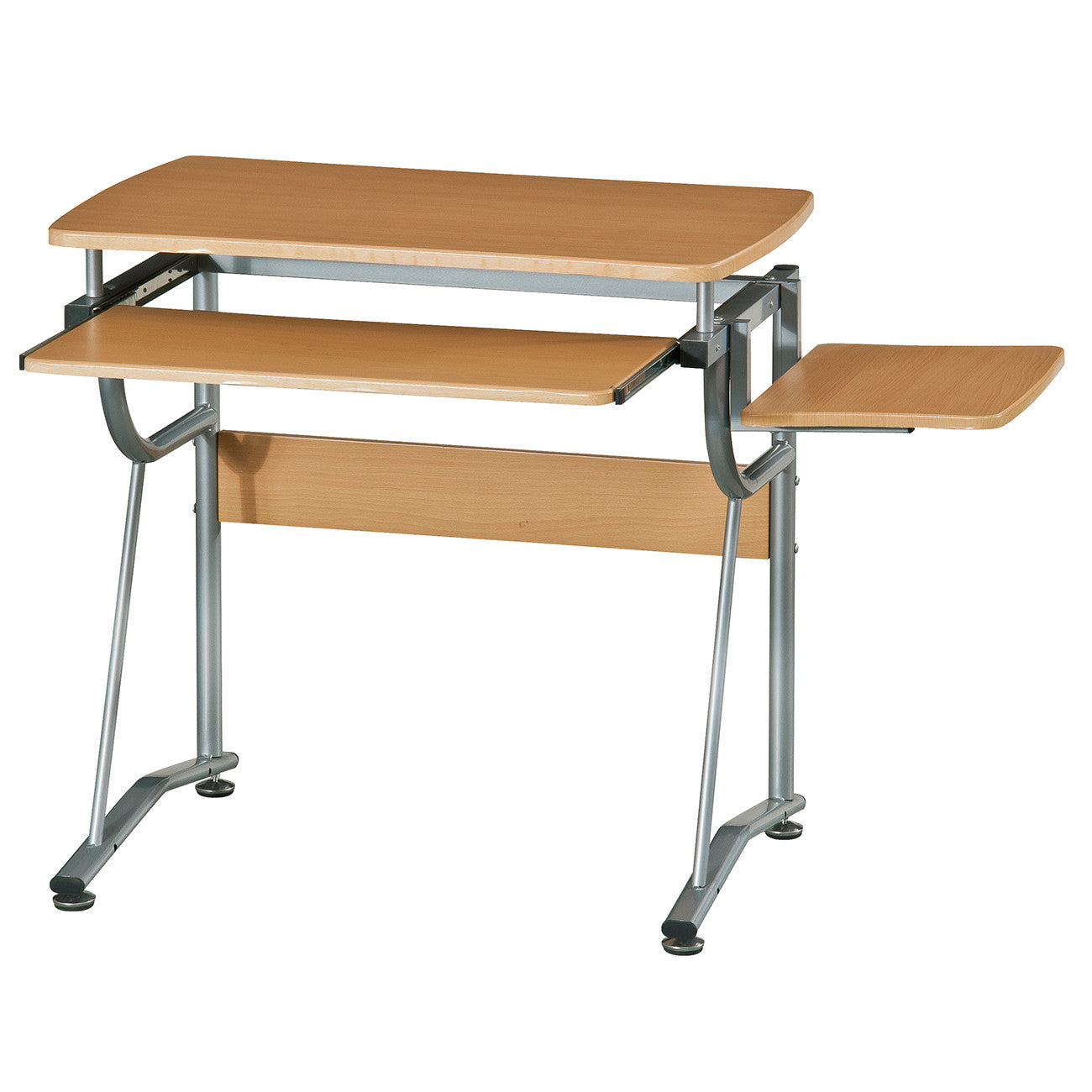 43" Oak and Silver Wood and Steel Computer Desk