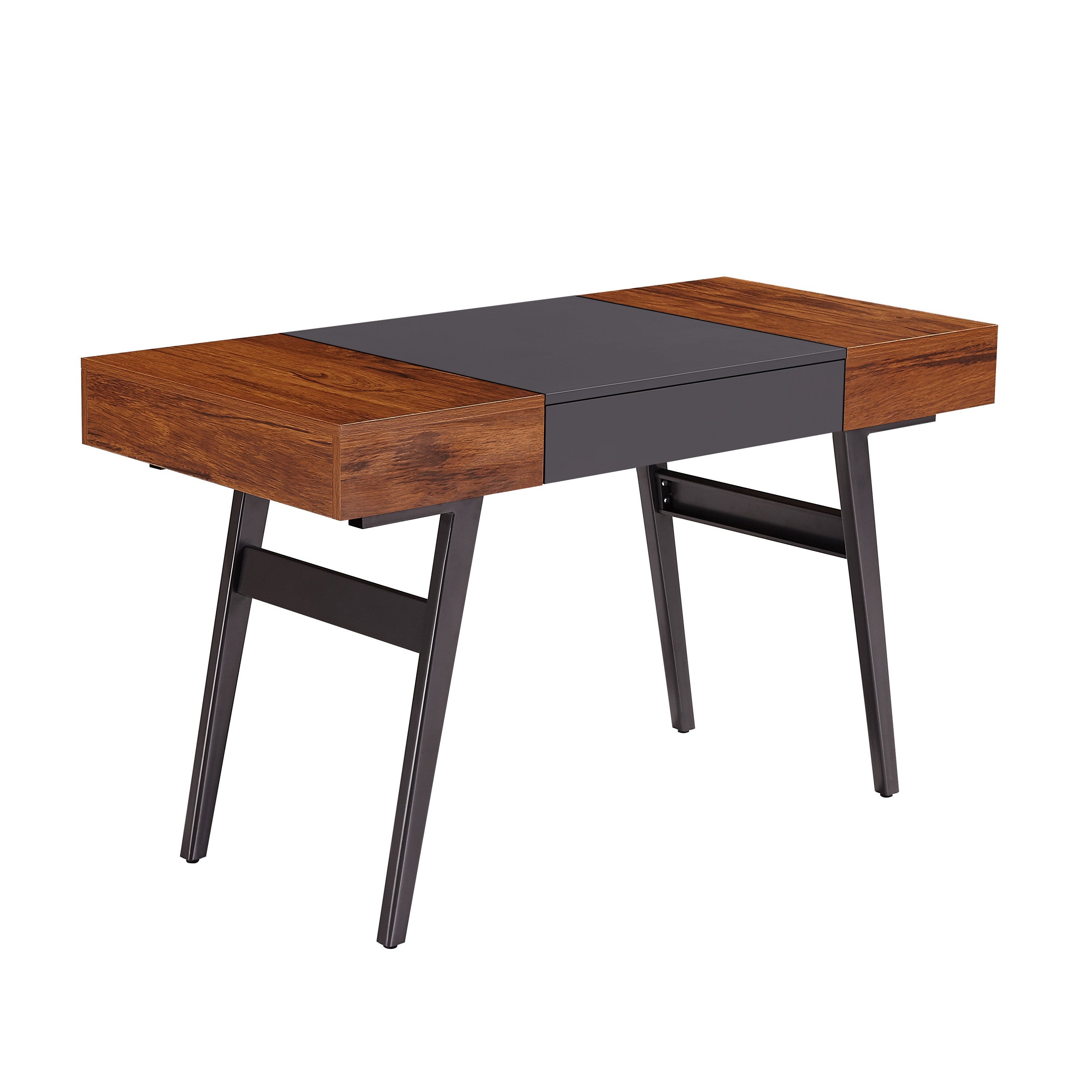 51" Mahogany and Gray Wood and Steel Writing Desk