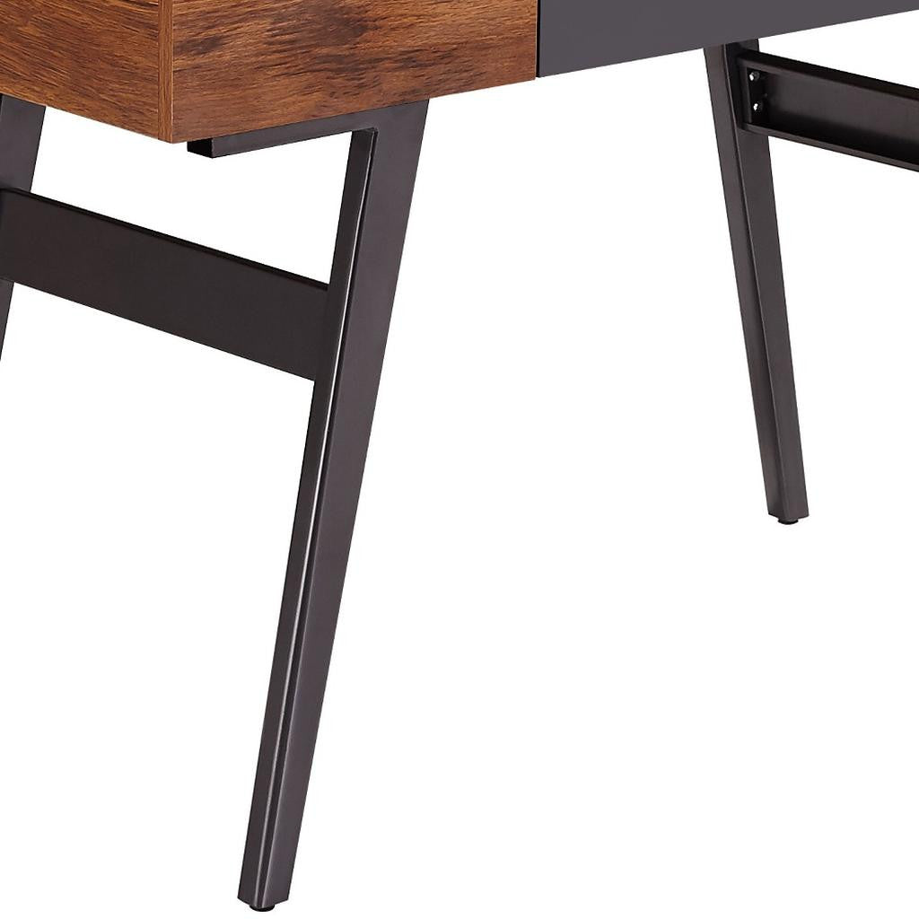51" Mahogany and Gray Wood and Steel Writing Desk