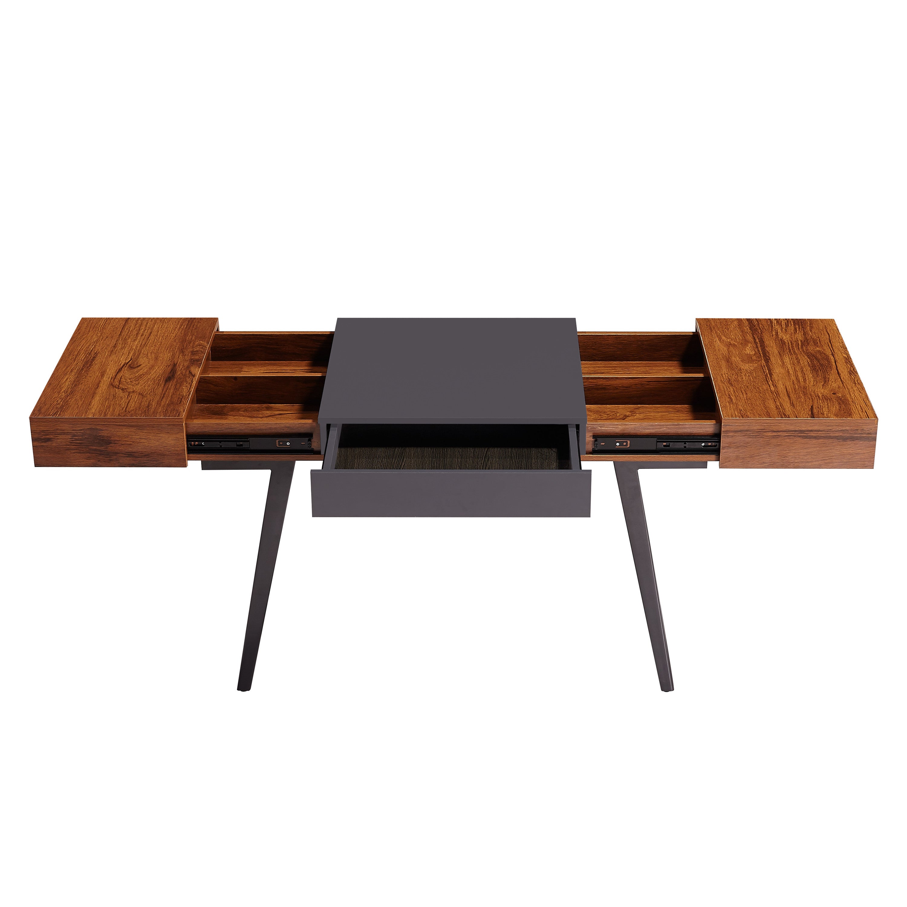 51" Mahogany and Gray Wood and Steel Writing Desk