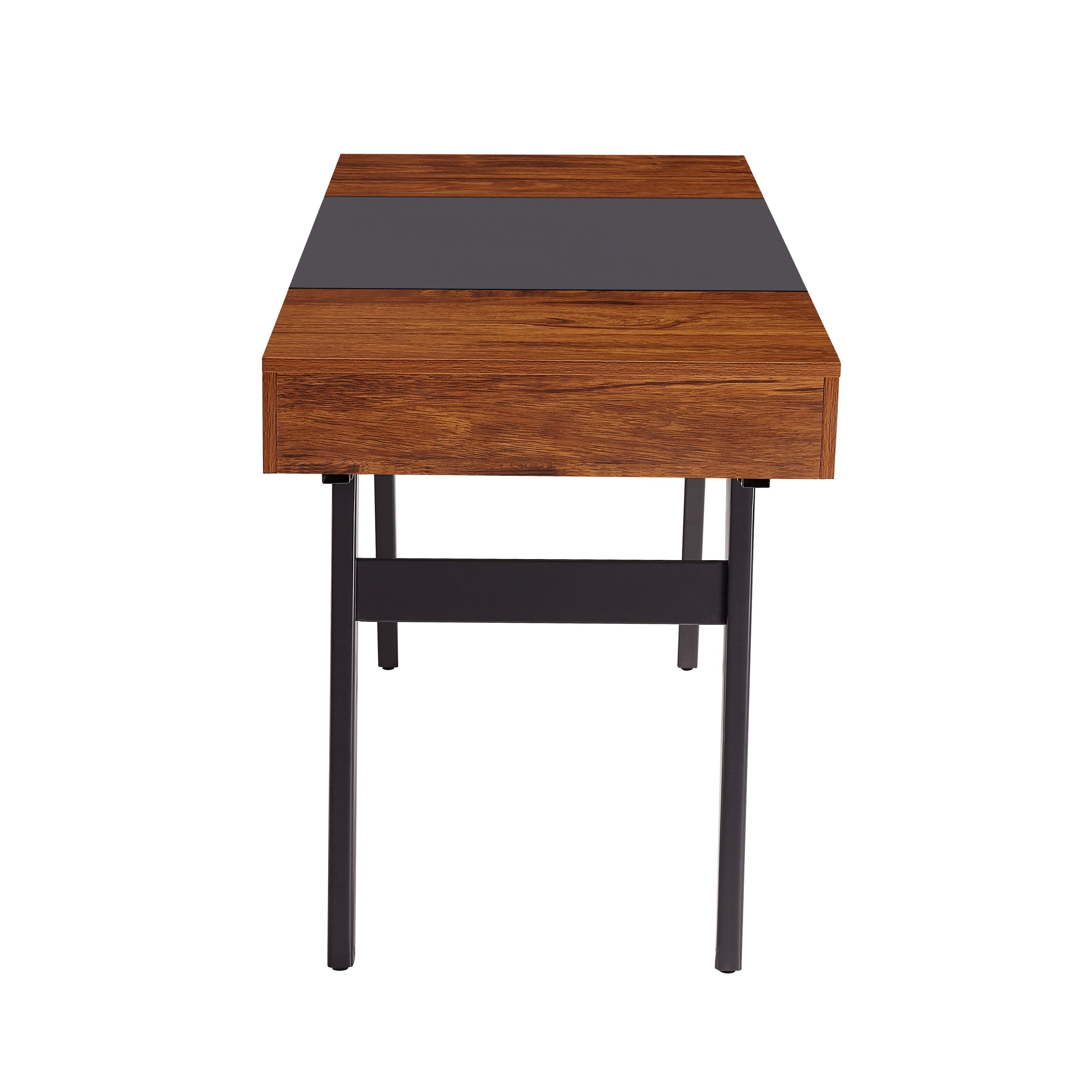 51" Mahogany and Gray Wood and Steel Writing Desk