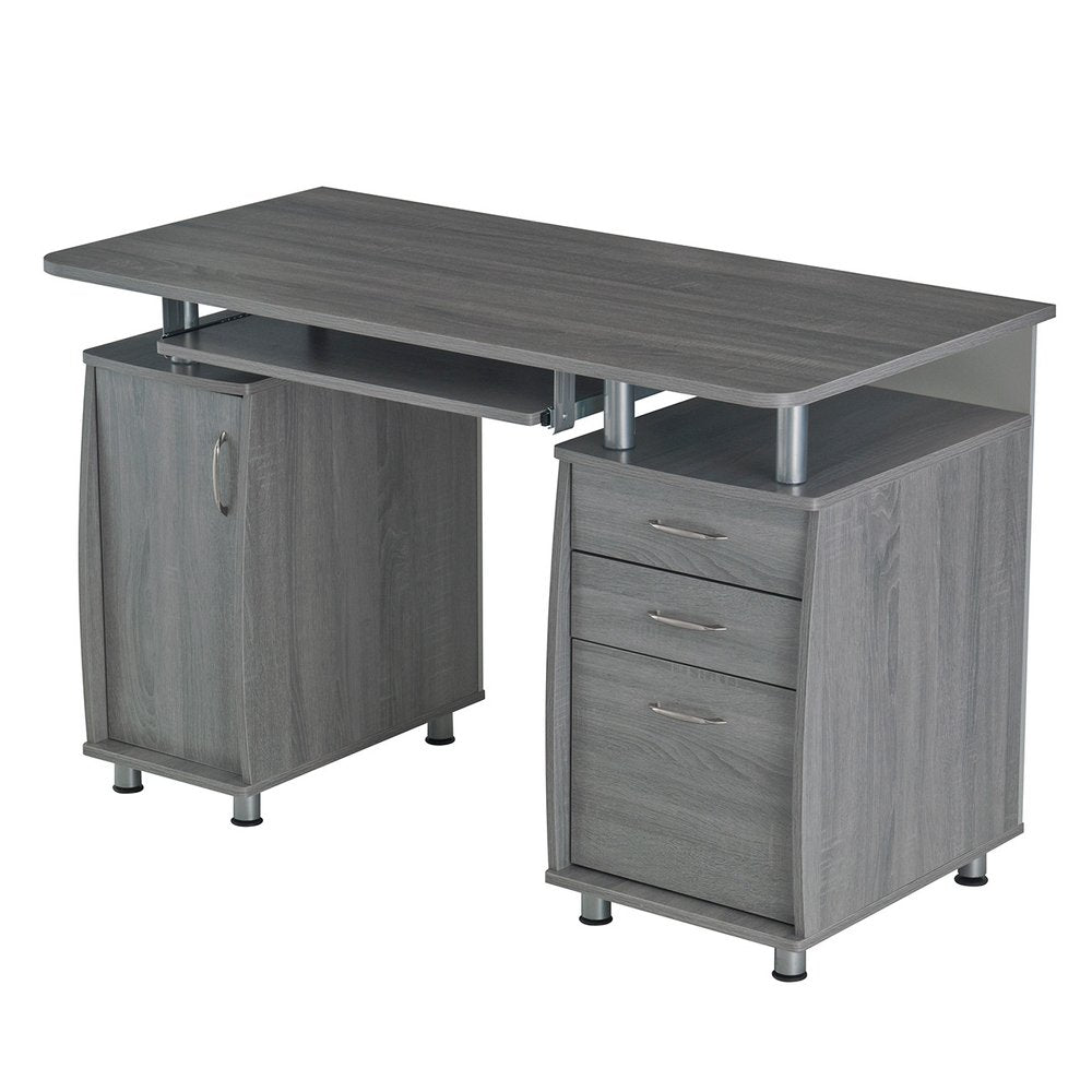 48" Gray Wood Pedestal Computer Desk With Three Drawers