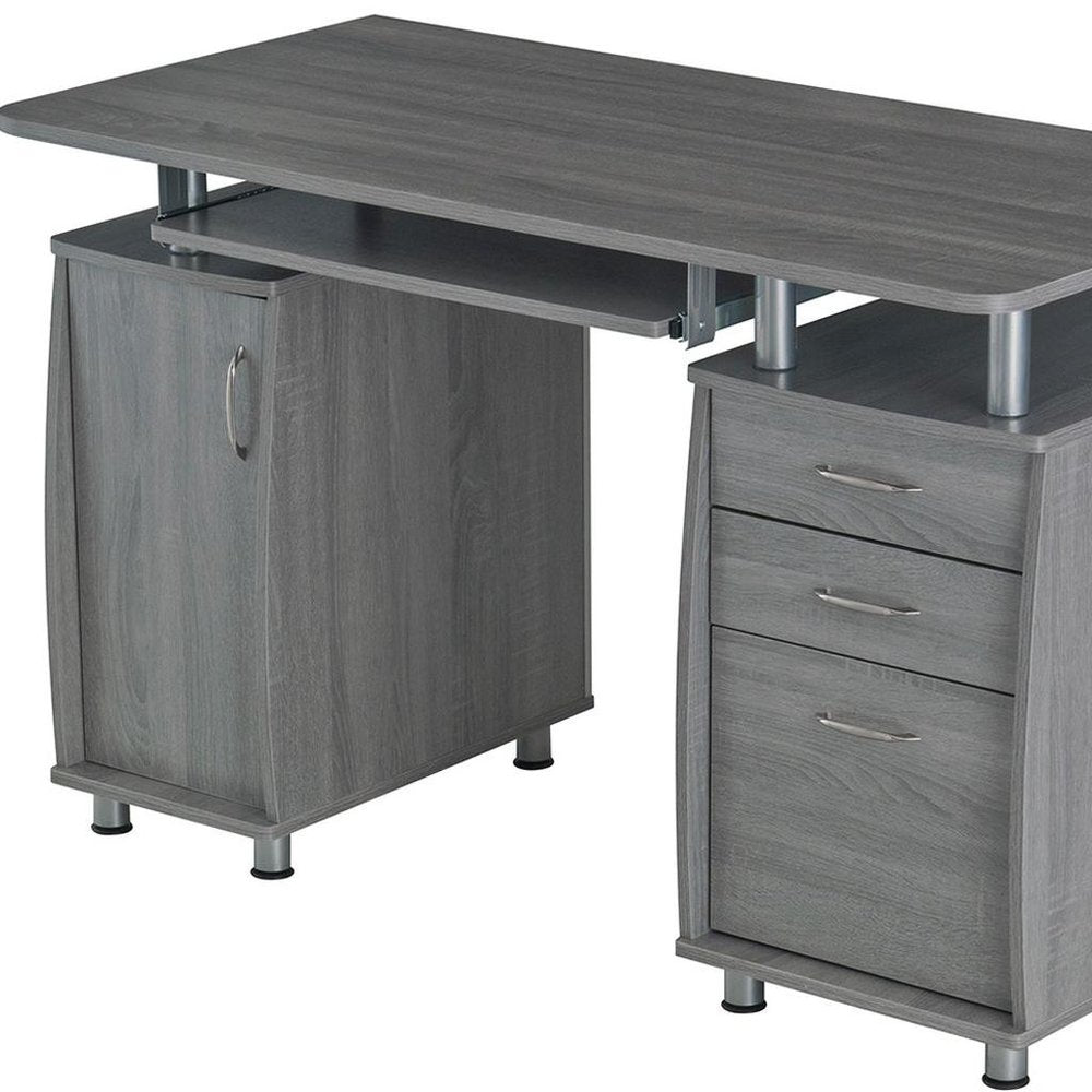 48" Gray Wood Pedestal Computer Desk With Three Drawers