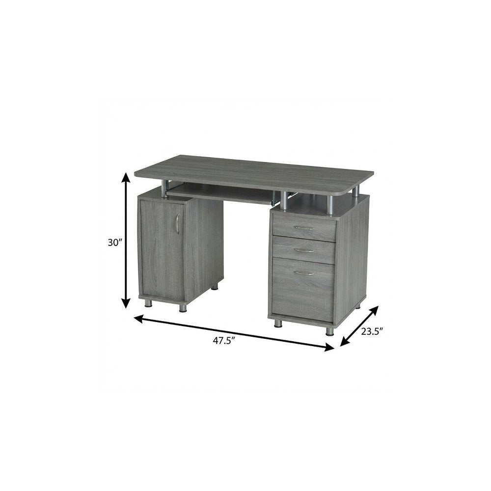 48" Gray Wood Pedestal Computer Desk With Three Drawers