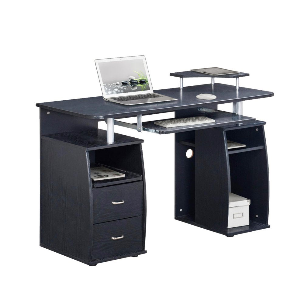 47" Gray Wood Pedestal Computer Desk With Two Drawers