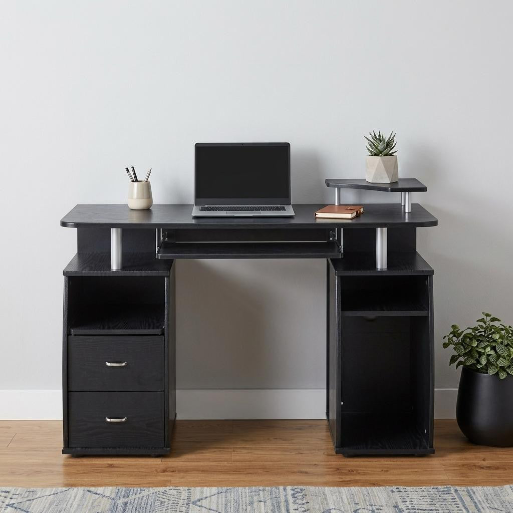47" Espresso Wood Pedestal Computer Desk With Two Drawers