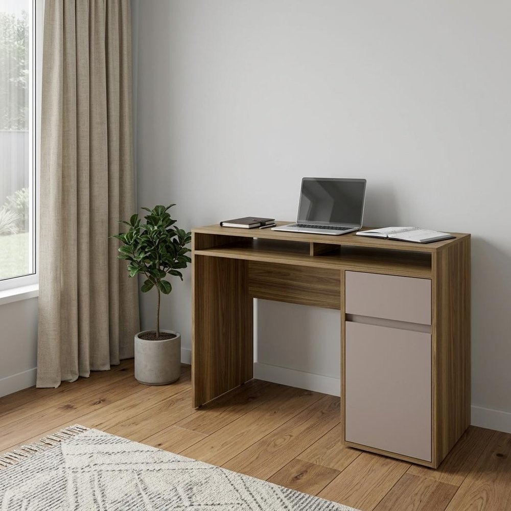 43" Walnut Wood Computer Desk