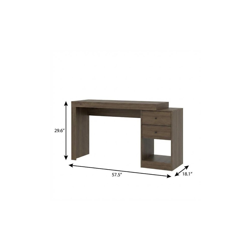 58" Walnut Wood Writing Desk With Two Drawers