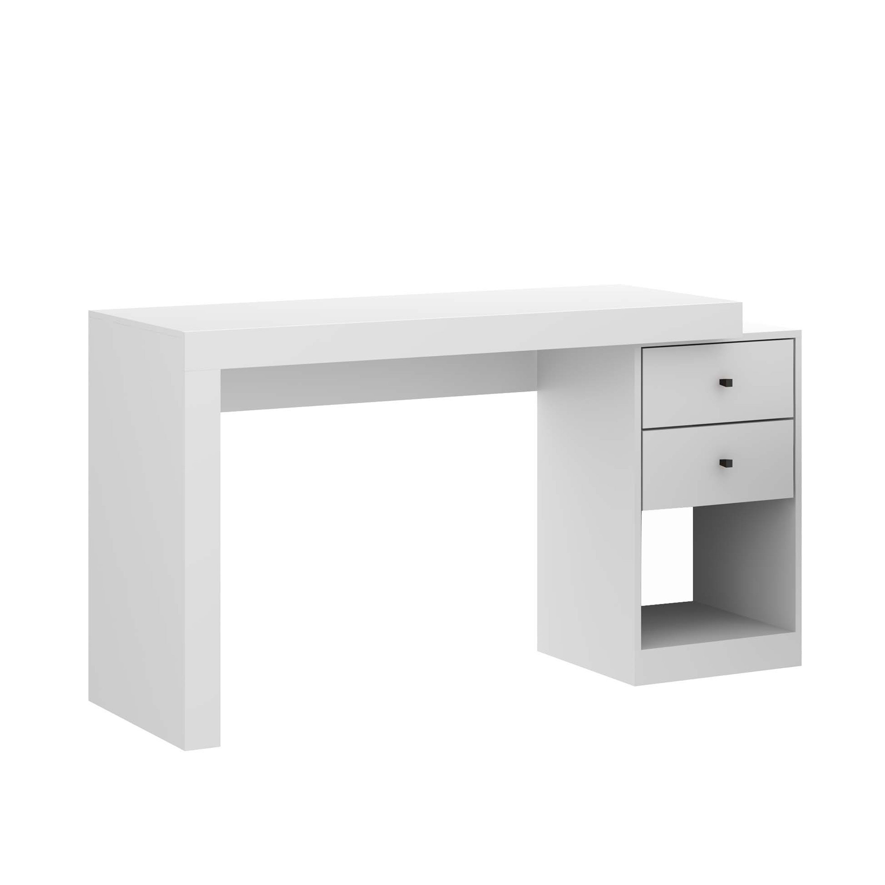 58" White Wood Pedestal Writing Desk With Two Drawers