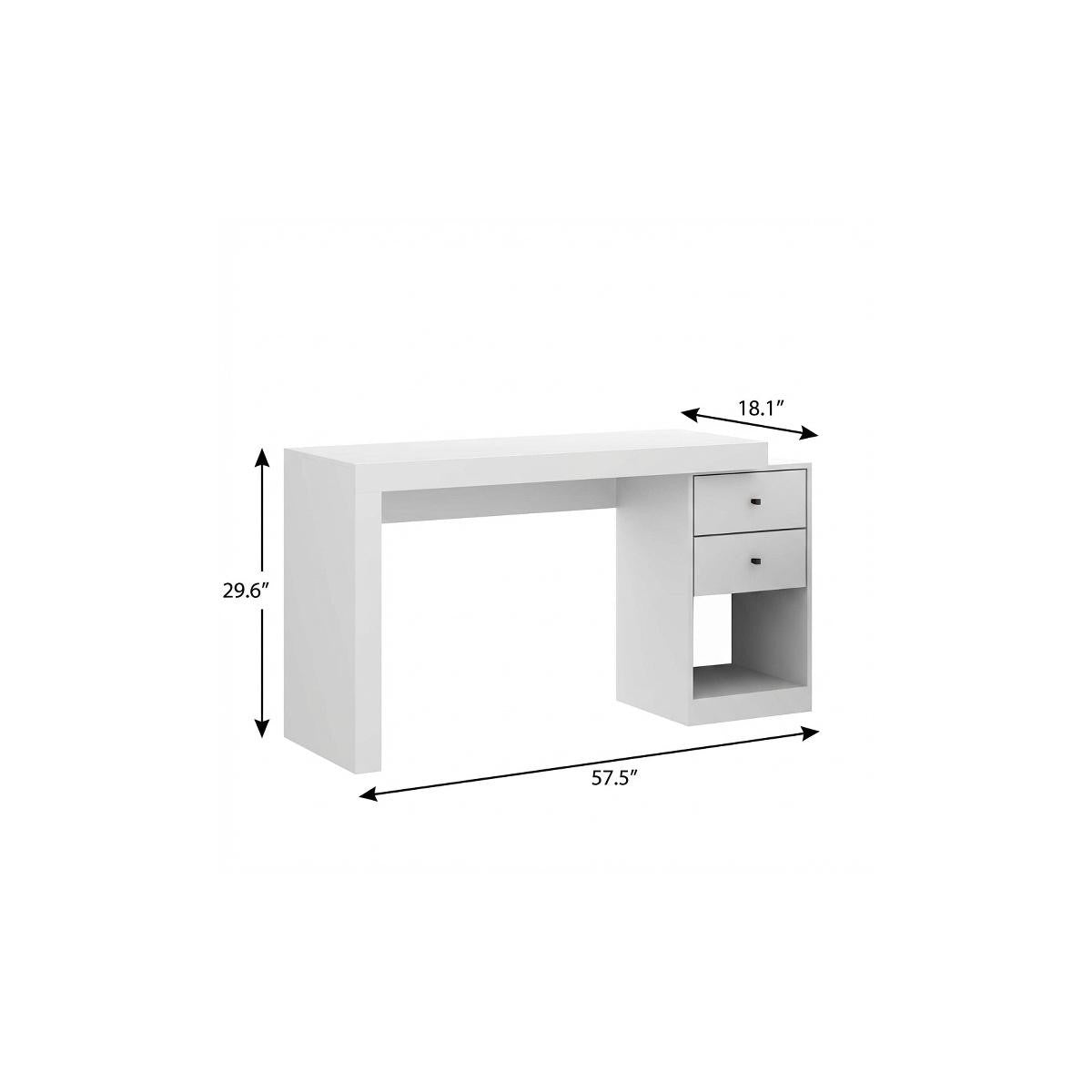 58" White Wood Pedestal Writing Desk With Two Drawers