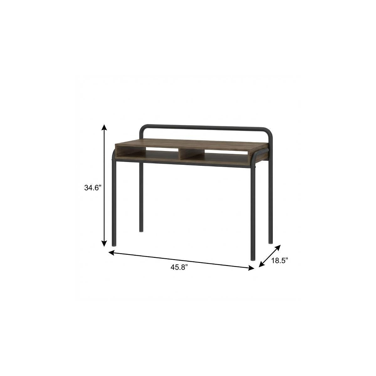 46" Walnut and Black Wood and Steel Writing Desk