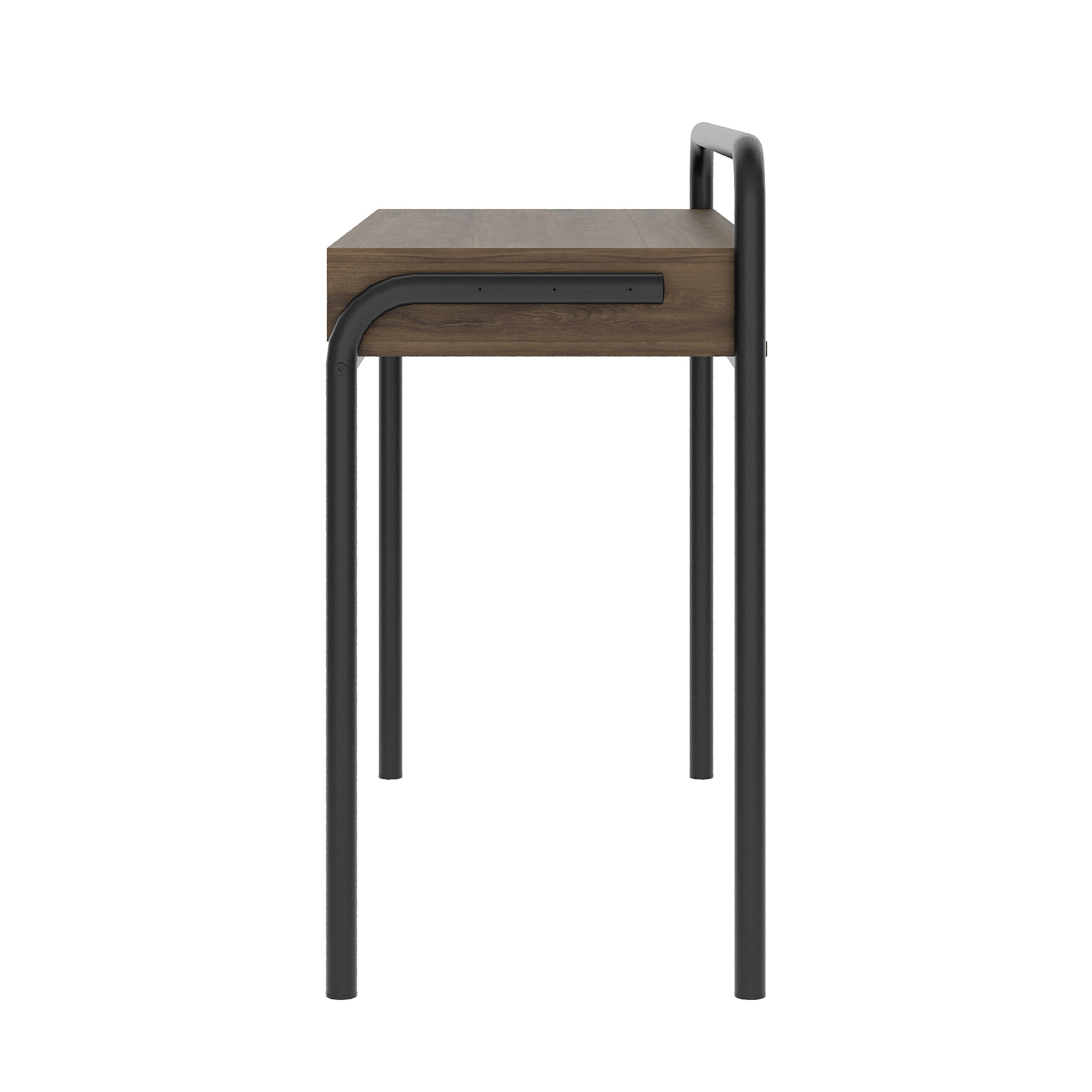 46" Walnut and Black Wood and Steel Writing Desk
