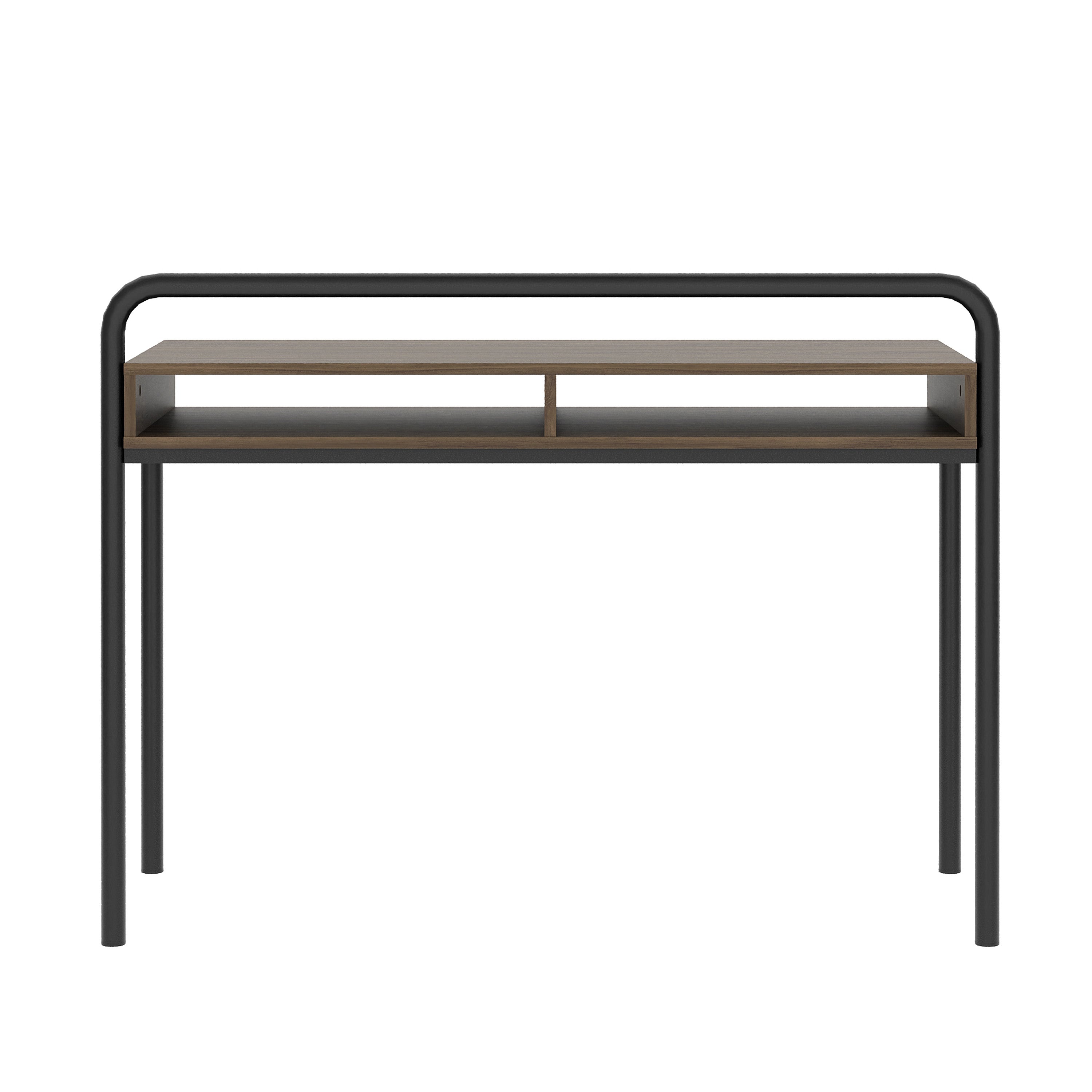 46" Walnut and Black Wood and Steel Writing Desk