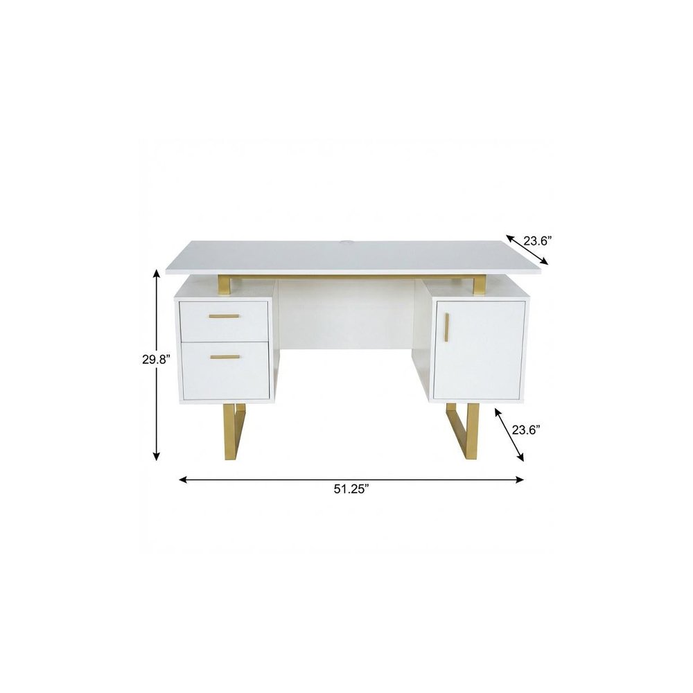 51" Gray and Silver Wood and Steel Pedestal Executive Desk With Two Drawers