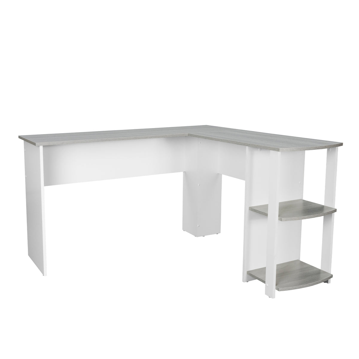 54" White And Gray Wood L Shape Computer Desk