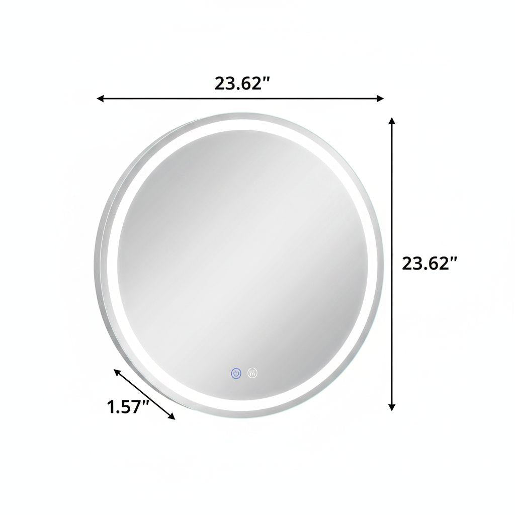 24" Round Lighted Frameless Anti Fog Bathroom Vanity Mirror