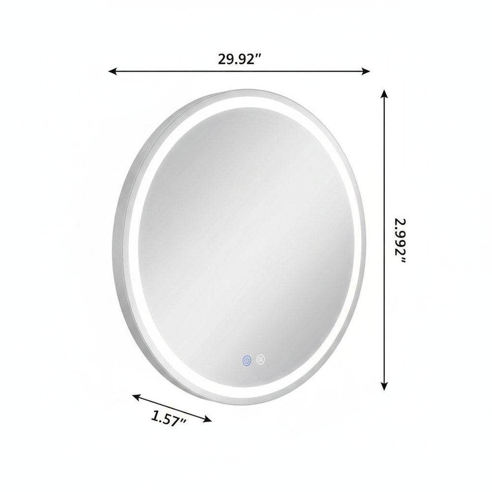 30" Round Lighted Frameless Anti Fog Bathroom Vanity Mirror