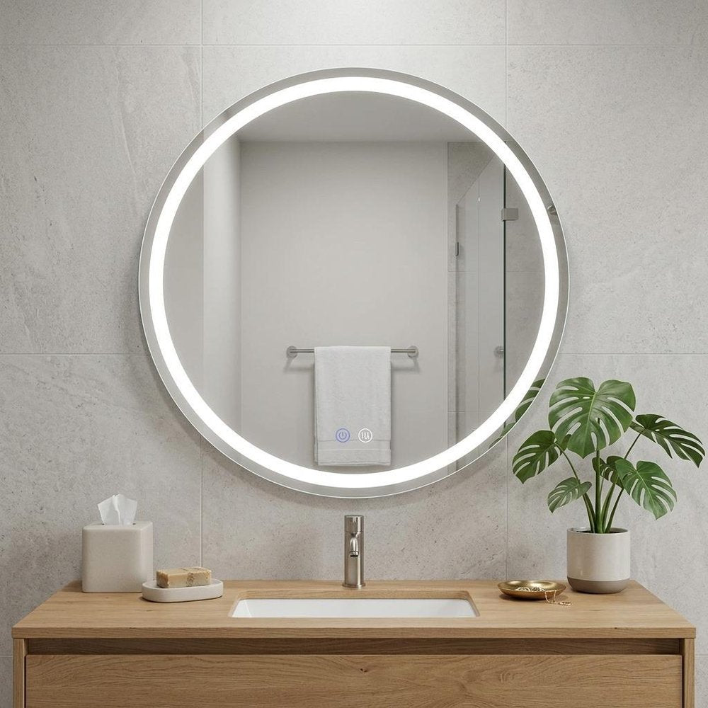 28" Round Lighted Frameless Anti Fog Bathroom Vanity Mirror