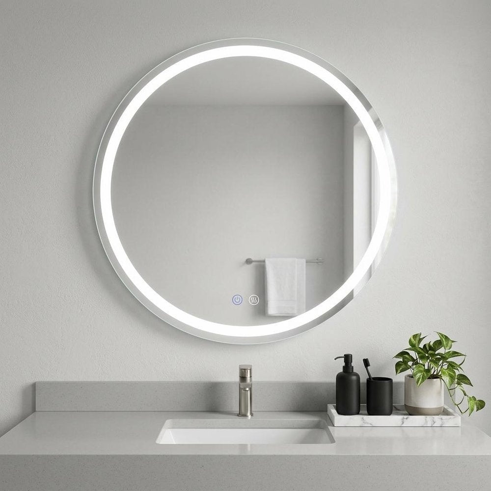 28" Round Lighted Frameless Anti Fog Bathroom Vanity Mirror