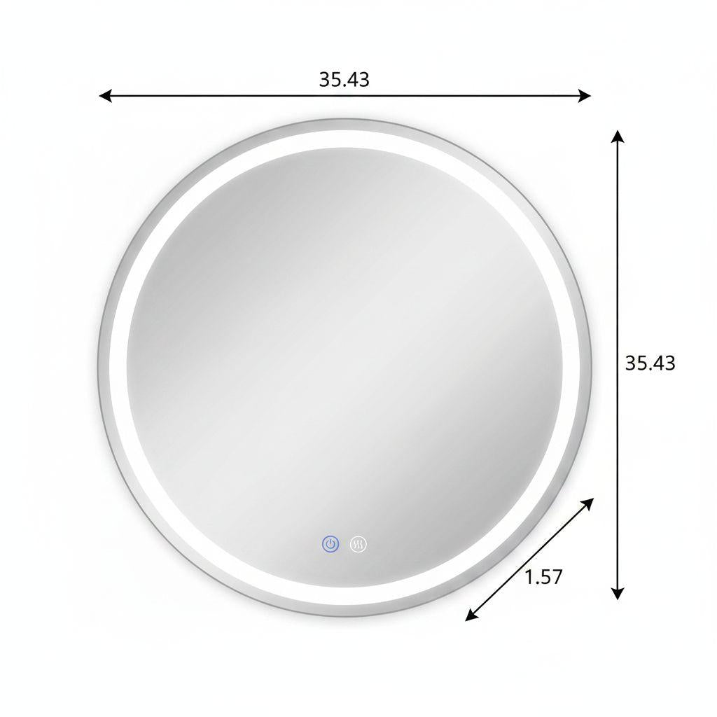 35" Round Lighted Frameless Anti Fog Bathroom Vanity Mirror