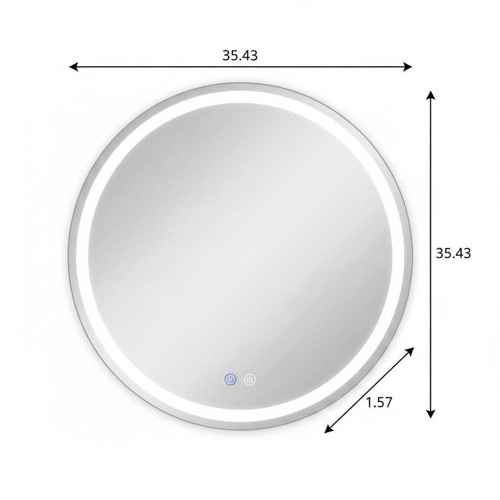 35" Round Lighted Frameless Anti Fog Bathroom Vanity Mirror