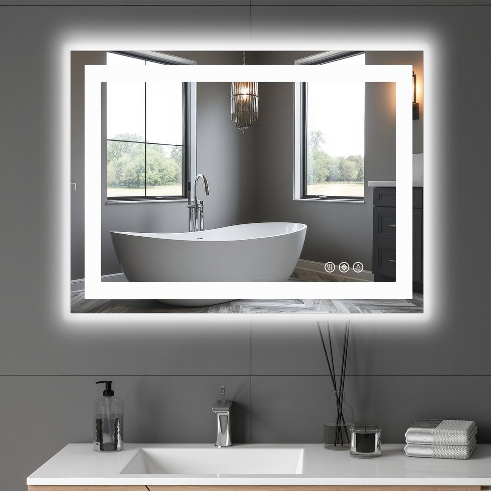 24" Lighted Frameless Anti Fog Bathroom Vanity Mirror