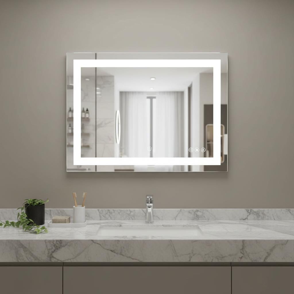 27" Lighted Frameless Anti Fog Bathroom Vanity Mirror
