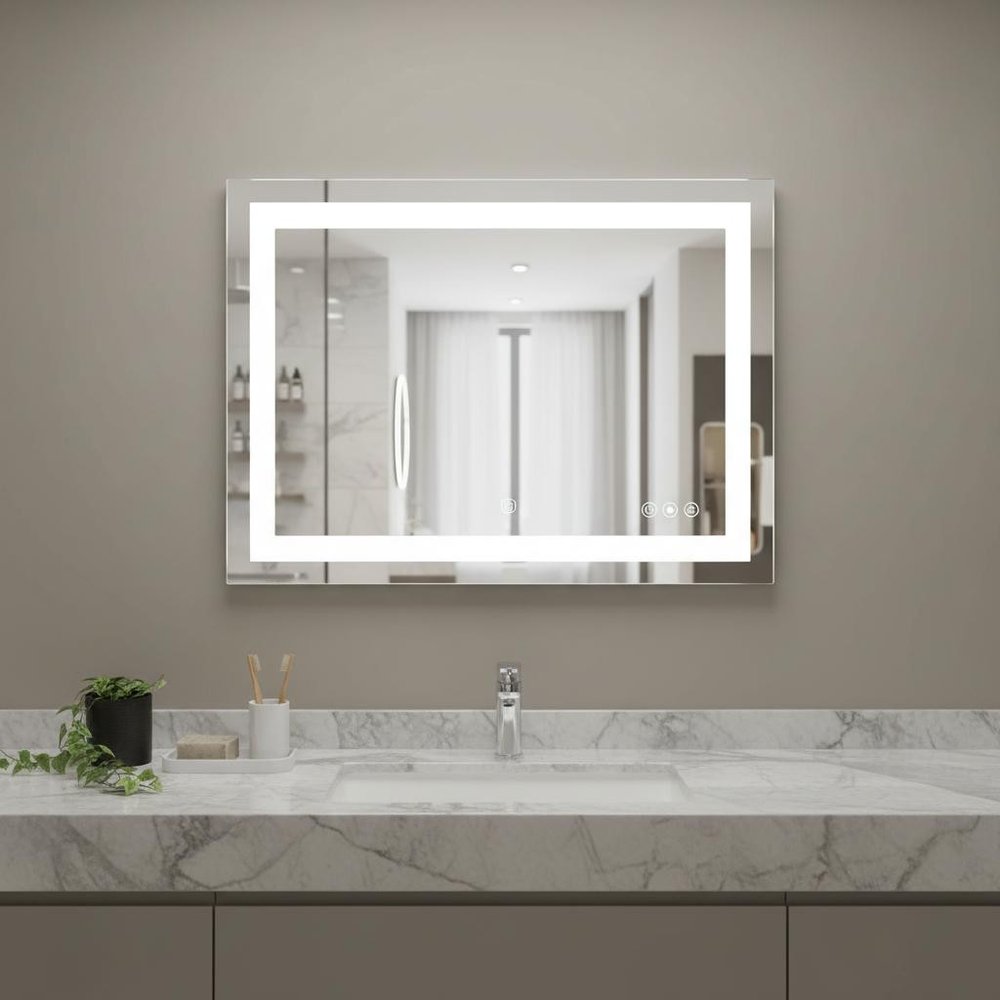 27" Lighted Frameless Anti Fog Bathroom Vanity Mirror