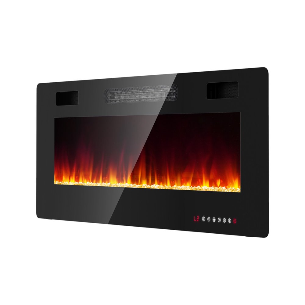 36" Black Metal Electric Fireplace