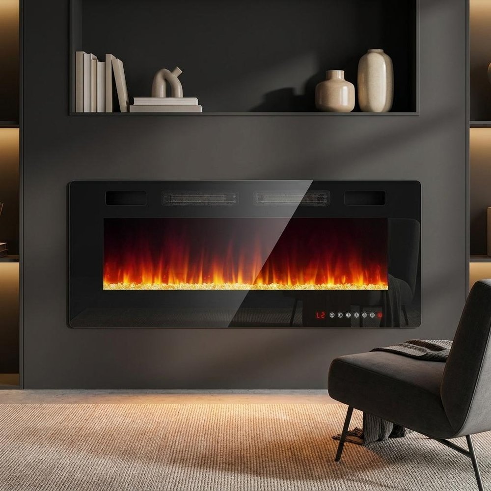 50" Black Metal Electric Fireplace