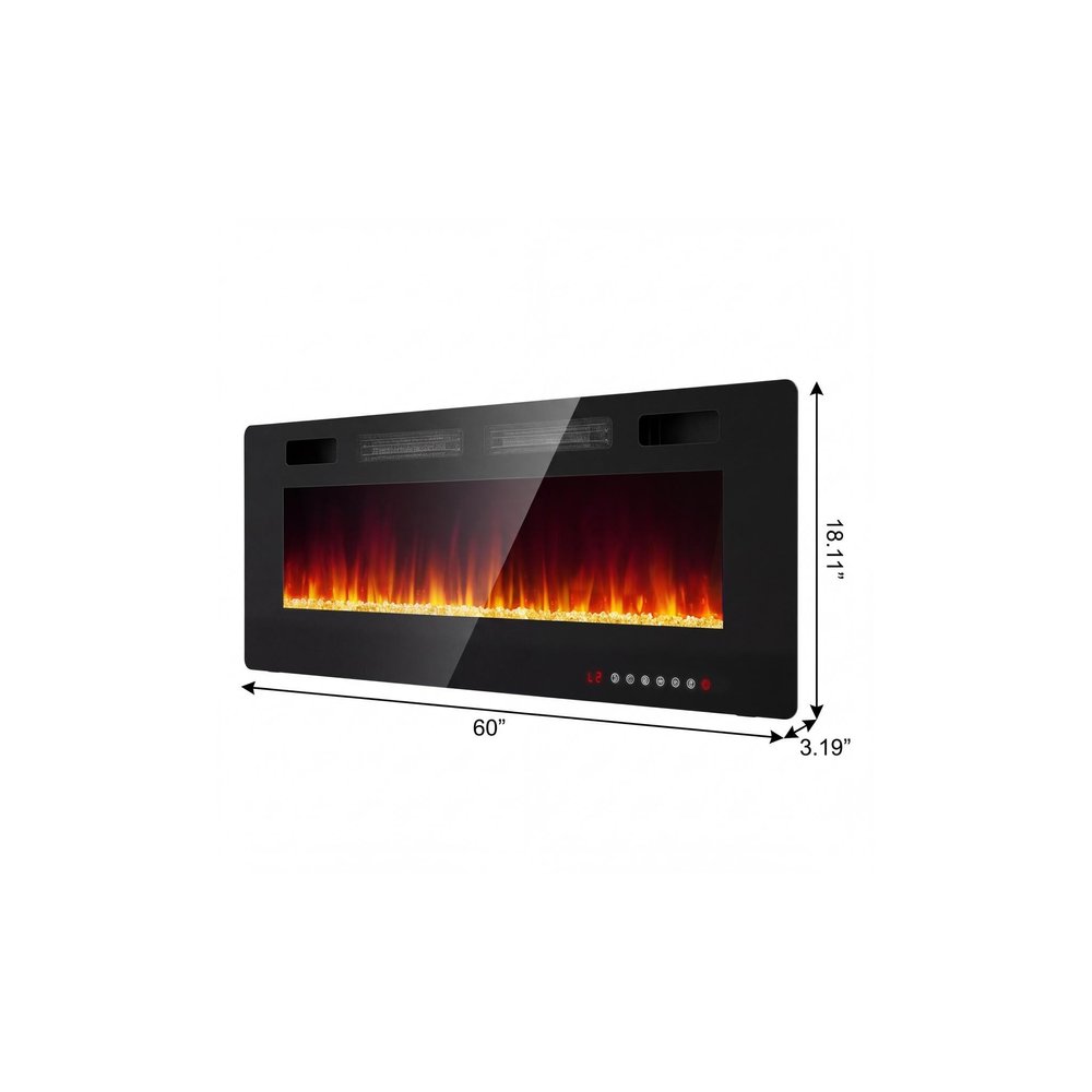60" Black Metal Electric Fireplace