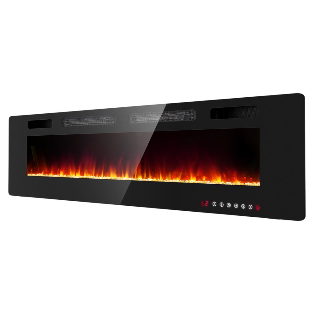72" Black Metal Electric Fireplace
