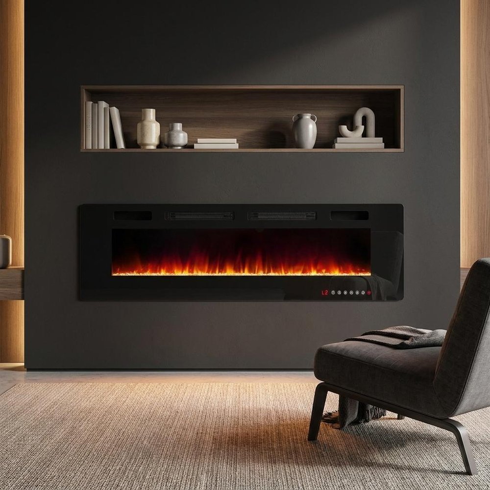 72" Black Metal Electric Fireplace