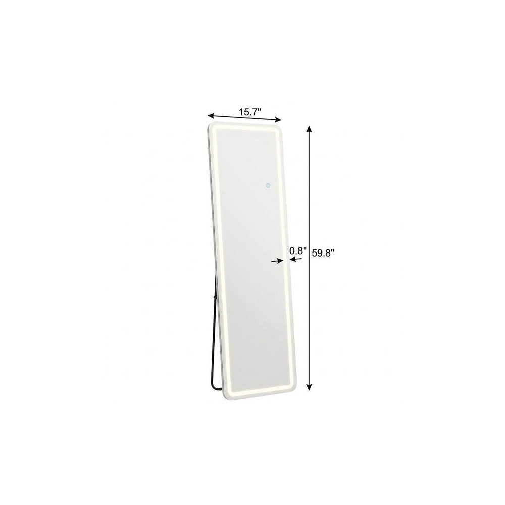 60" Silver Lighted Freestanding And Wall Mounted Framed Full Length Mirror