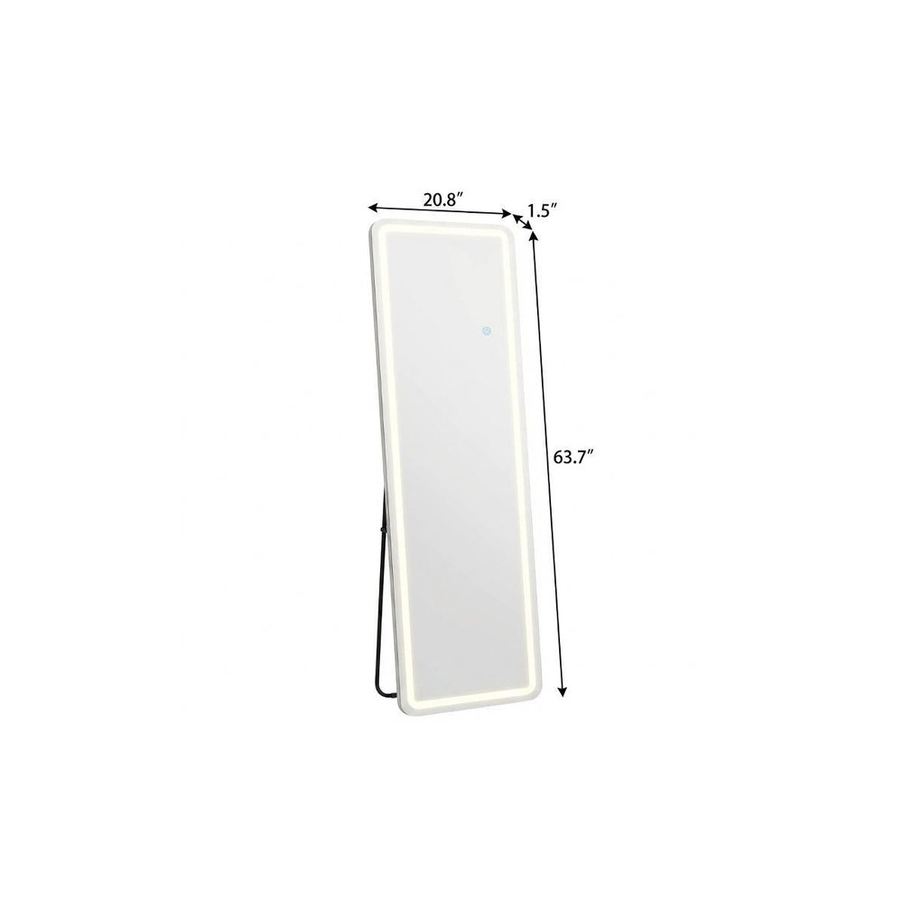 64" Silver Lighted Wall Mounted And Freestanding Framed Full Length Mirror