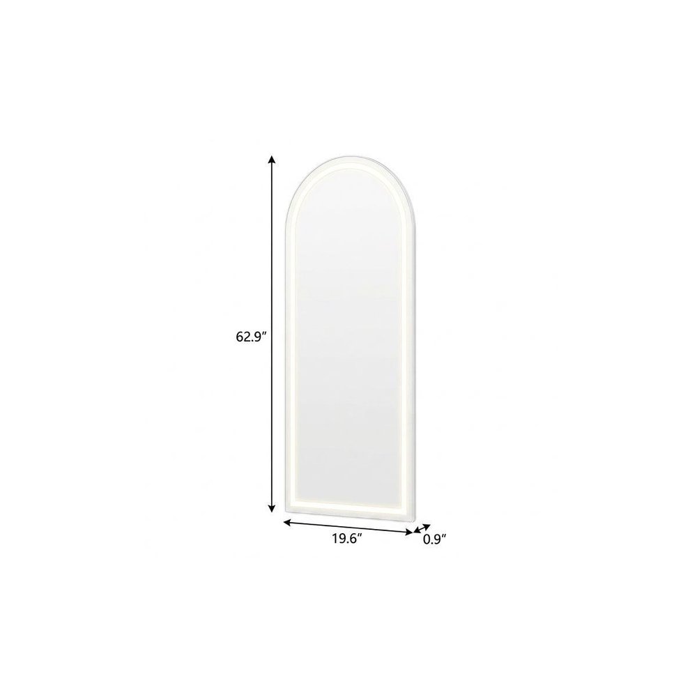 63" Silver Arch Lighted Freestanding And Wall Mounted Framed Full Length Mirror