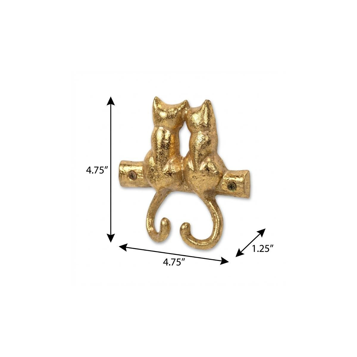 Two Hook 5" Gold Cast Iron Cats Wall Hooks