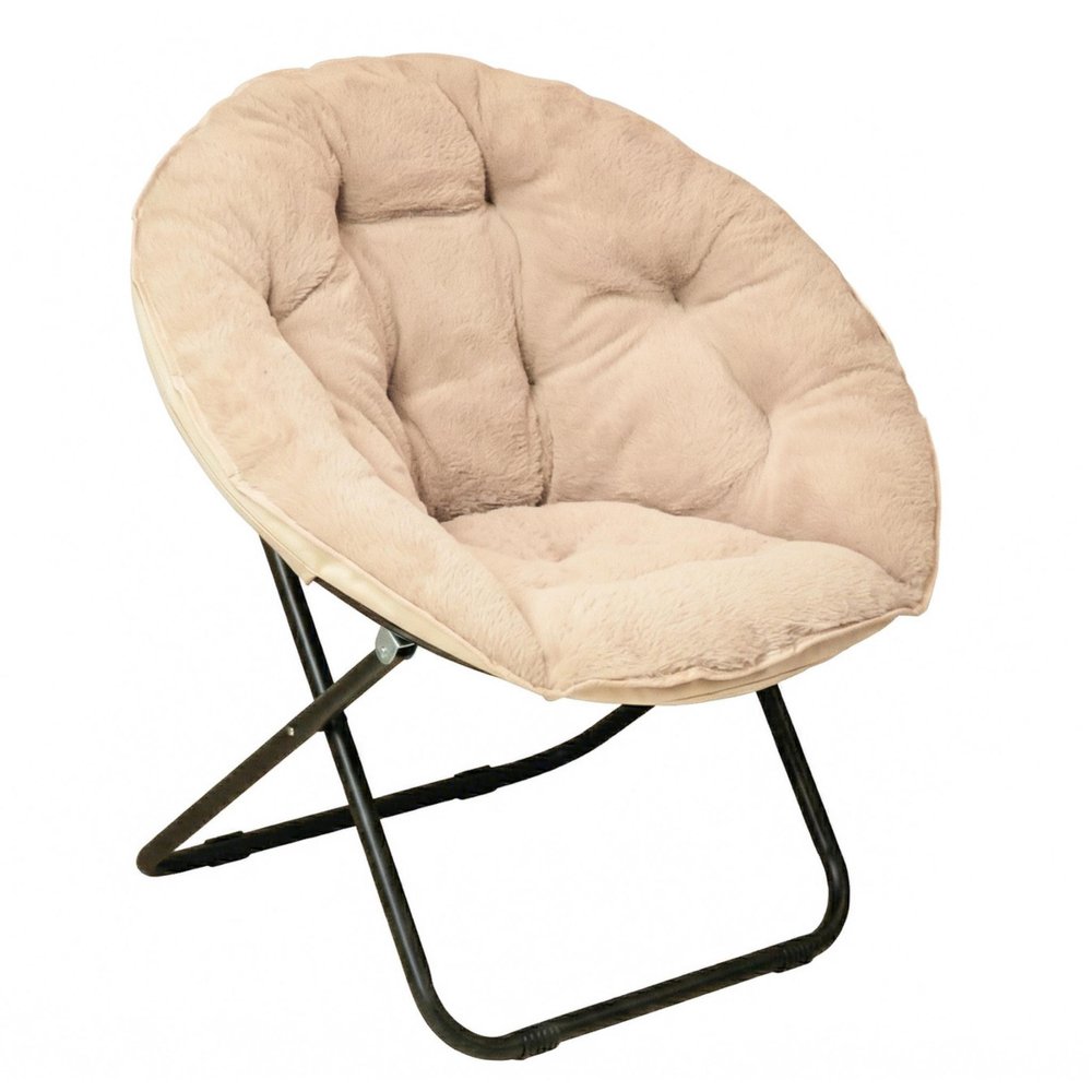 33" Beige Brown And Tufted Faux Fur and Metal Leopard Folding Lounge Chair