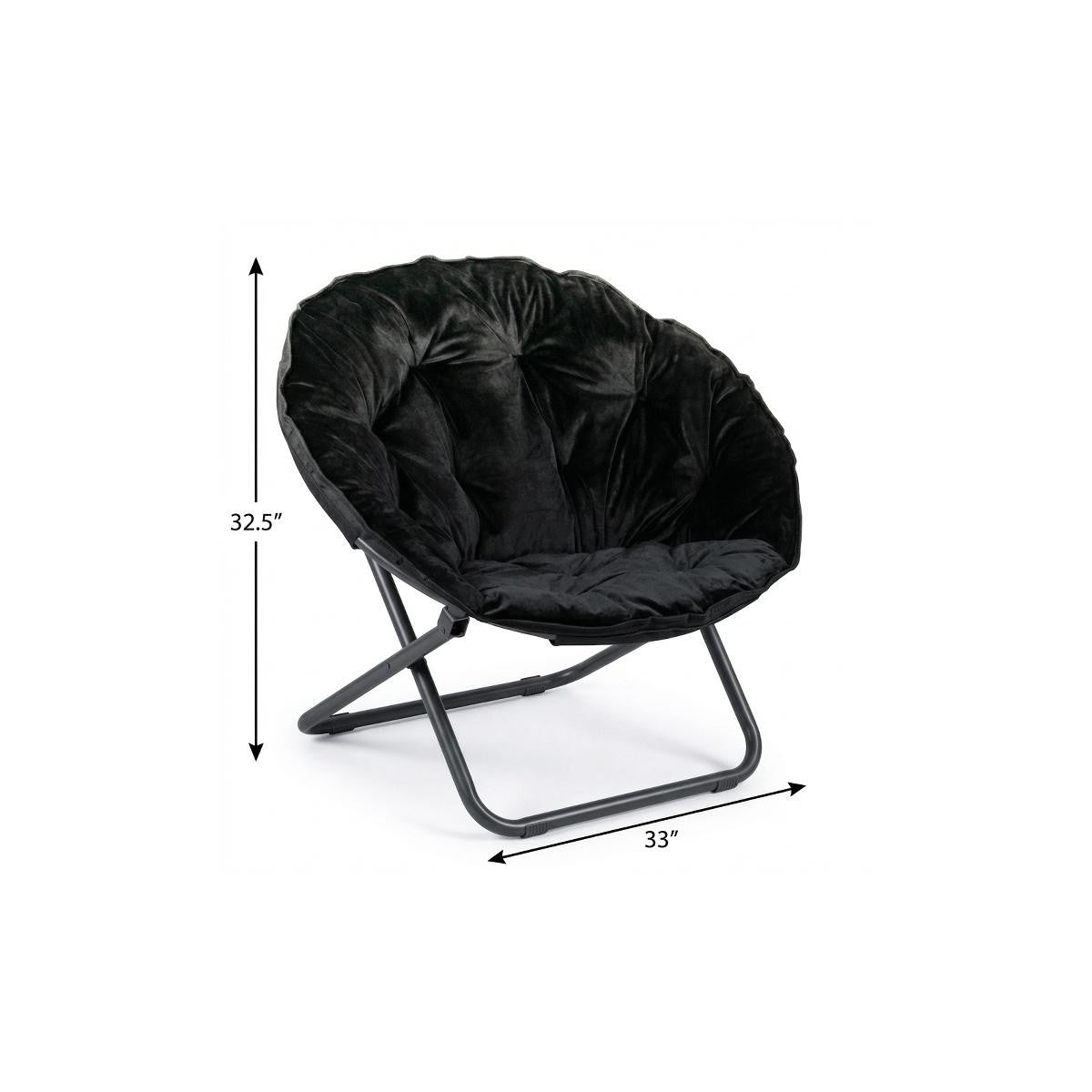 33" Black Tufted Faux Fur and Metal Folding Lounge Chair