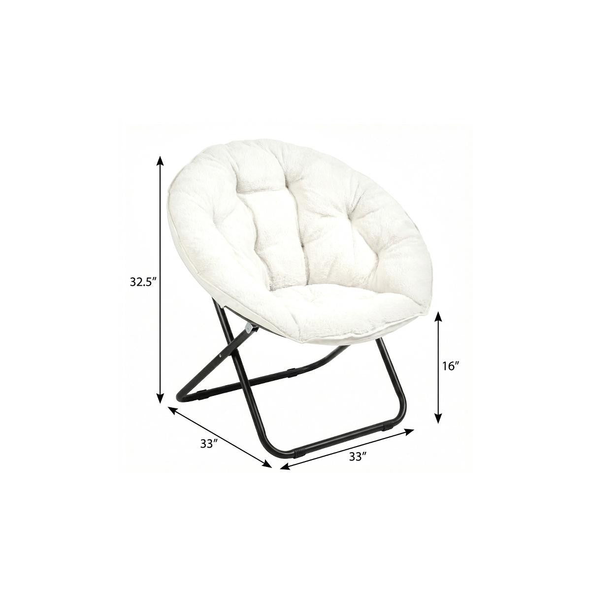 33" White Tufted Faux Fur and Metal Folding Lounge Chair