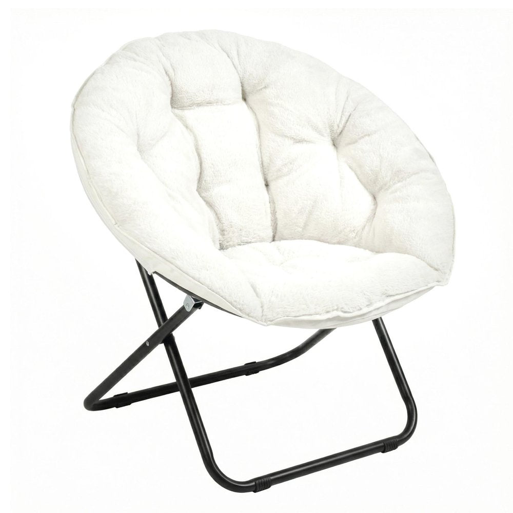 33" Beige Brown And Tufted Faux Fur and Metal Leopard Folding Lounge Chair